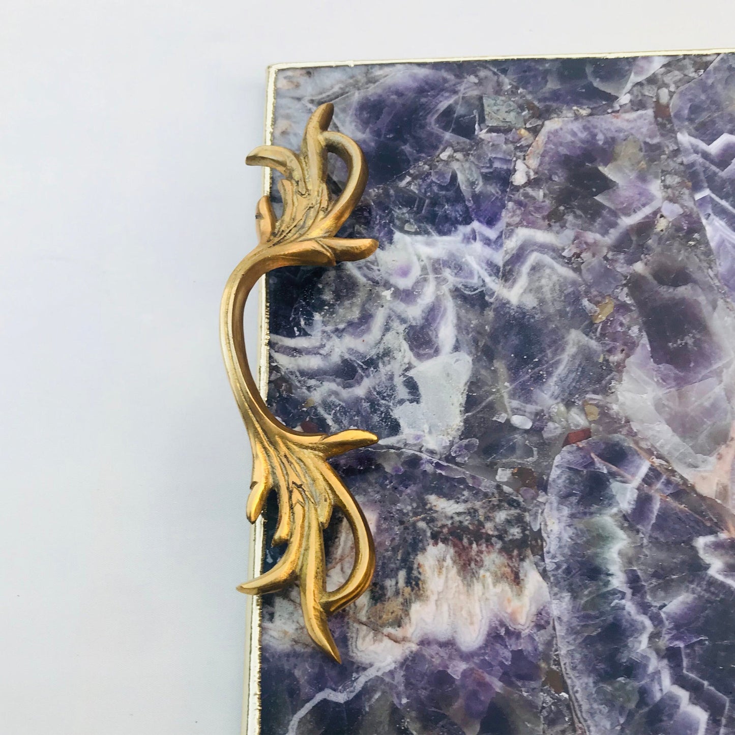 Amethyst Agate  Serving Tray With Brass Handles