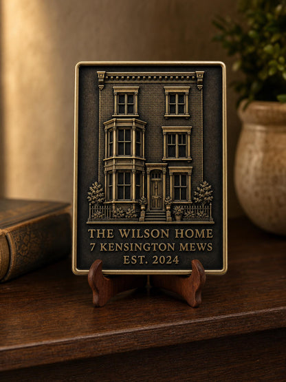 Personalised House Portrait Plaque | Custom Home Relief | Antique Brass New Home Keepsake