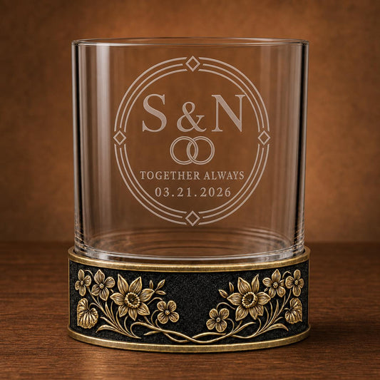 Personalized Birth Flower Whiskey Glass – Violet and Daffodil, 10 oz