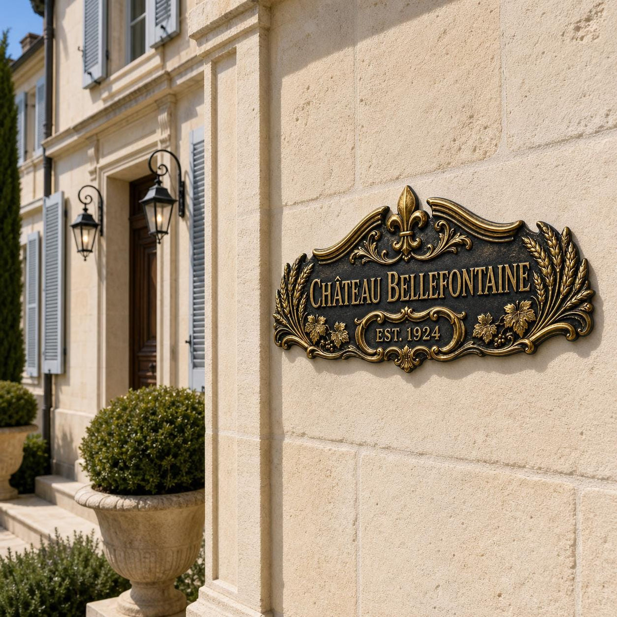 Personalized Antique Brass House Plate | Custom Château Name Sign | French Manor Address Plaque