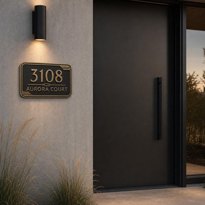 Personalised House Number Sign | Antique Brass Address Plaque | Custom Street/Family Name Board