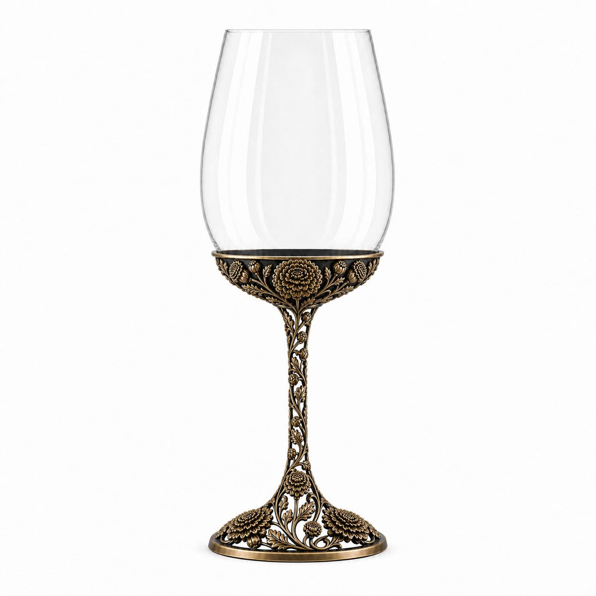 November Chrysanthemum Wine Glass, Personalised Birth Flower, Openwork Brass Stem, Custom Etched Gift