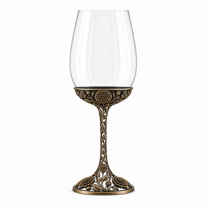 November Chrysanthemum Wine Glass, Personalised Birth Flower, Openwork Brass Stem, Custom Etched Gift