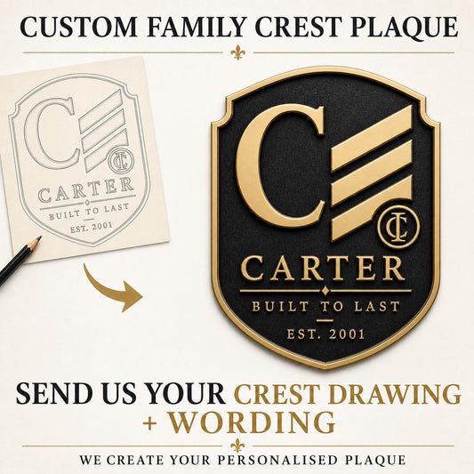 Design Your Own Modern Monogram Crest Plaque | Custom Initial, Name & Motto | Antique Brass Wall Sign