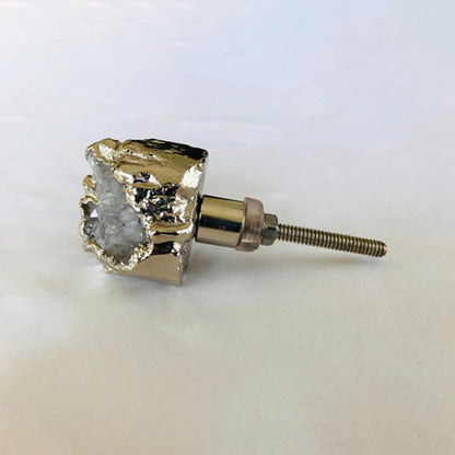 Set of 4 Crystal Druzy Stone Furniture Door Knob Crystal White Cabinet Handle with Silver finish Brass Hardware,Cupboard Pulls Drawer Knobs
