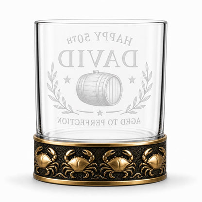Personalized Crab Whiskey Glass – Custom Etched Old Fashioned Glass, 10 oz