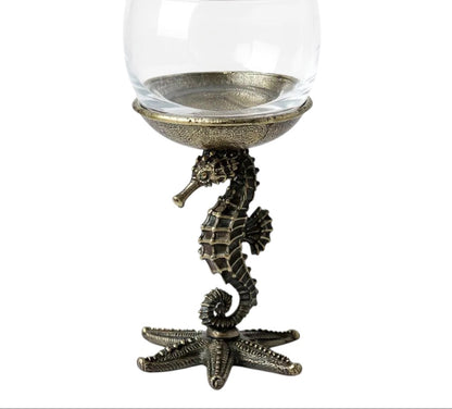 Set of 4 - Seahorse Wine Glasses | Decorative Drinkware | Statement Barware | Antique or Gold Finish