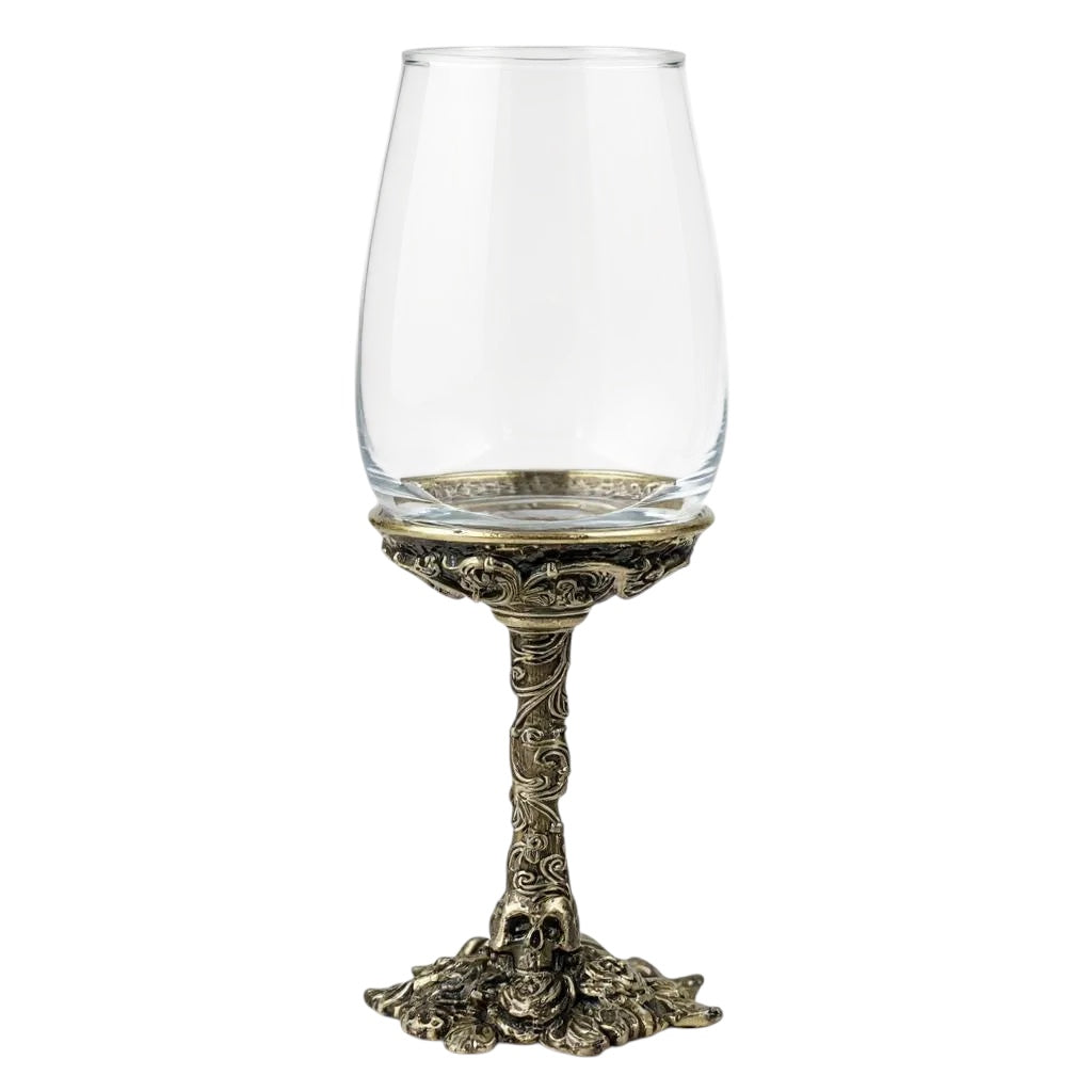 Set of 4 - Gothic Skull & Roses Wine Glasses | Decorative Drinkware | Statement Barware | Antique Finish