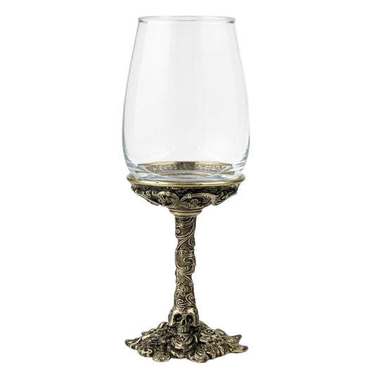 Set of 4 - Gothic Skull & Roses Wine Glasses | Decorative Drinkware | Statement Barware | Antique Finish