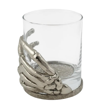 Set of 4 - Skeleton Hand Whisky Glasses | Juice Glasses | Drinkware | Statement Barware | Halloween Glasses | Gold, Silver or Antique Finish