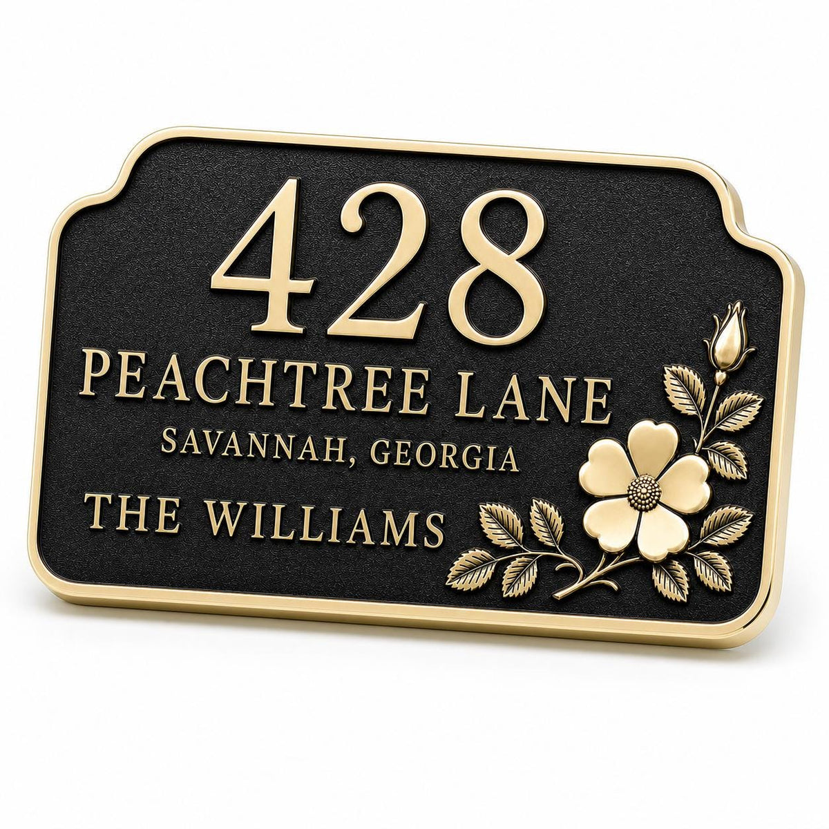 Floral Metal House Number Sign | Custom Brass Family Name Street Sign