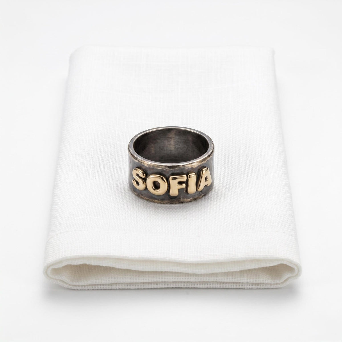 Personalized Brass Embossed Napkin Rings, Antique Gold Brass, Set of 4 Wedding Table Decor