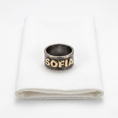 Personalized Brass Embossed Napkin Rings, Antique Gold Brass, Set of 4 Wedding Table Decor