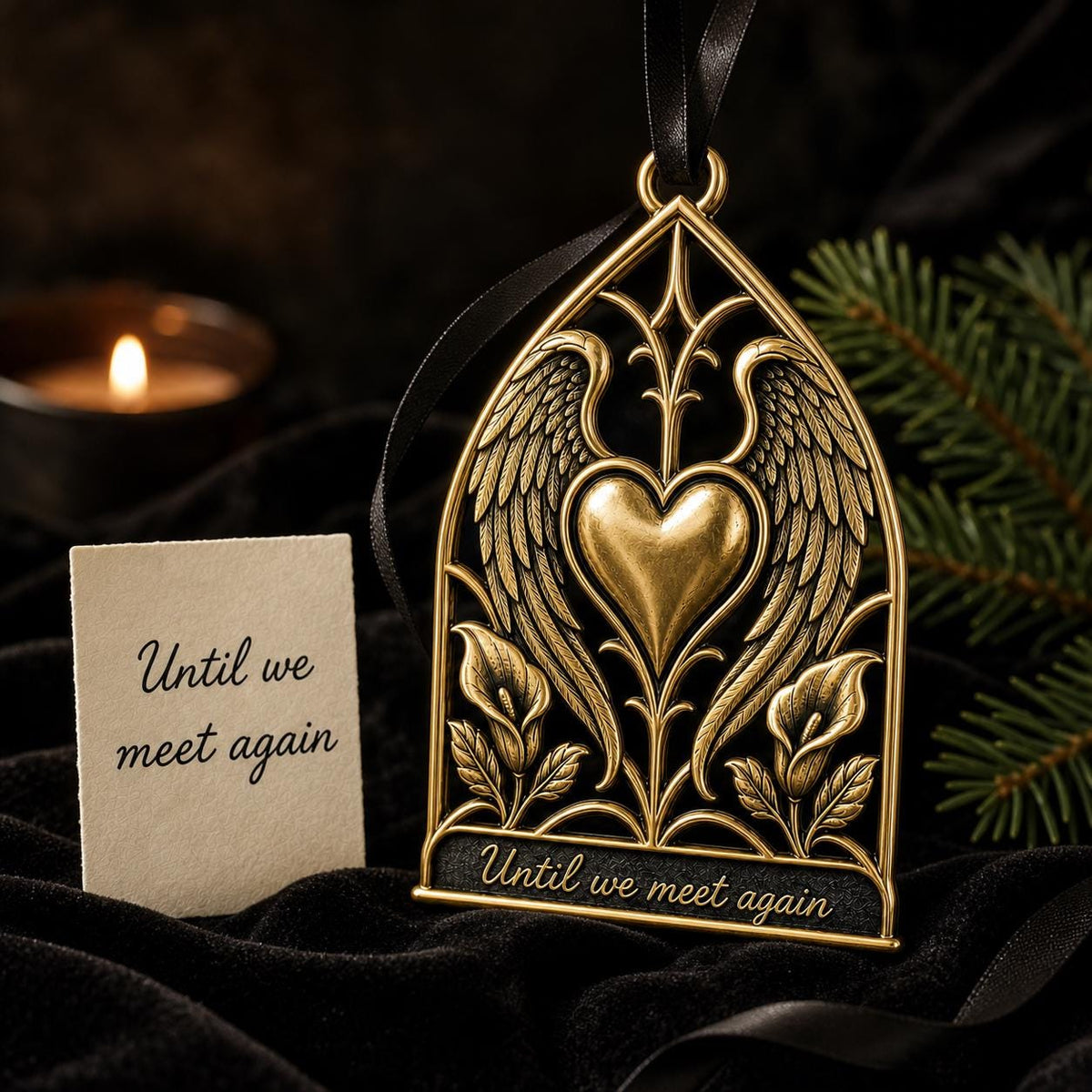 Large Personalized Angel Wings Memorial Ornament | Sympathy Remembrance Decor | Antique Brass Keepsake