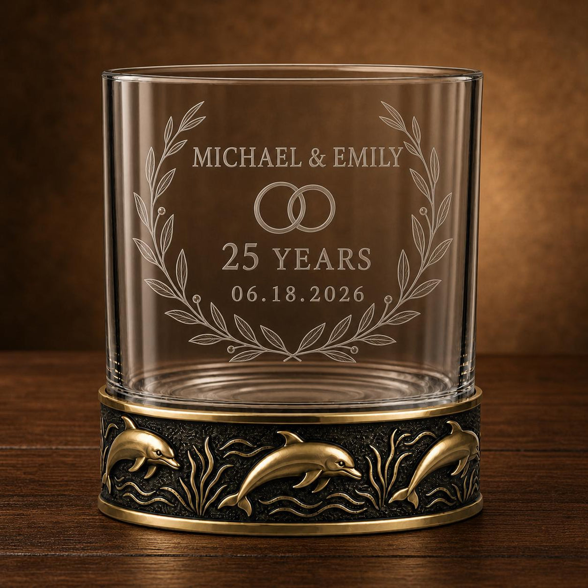 Personalized Dolphin Whiskey Glass – Custom Etched Old Fashioned Glass, 10 oz
