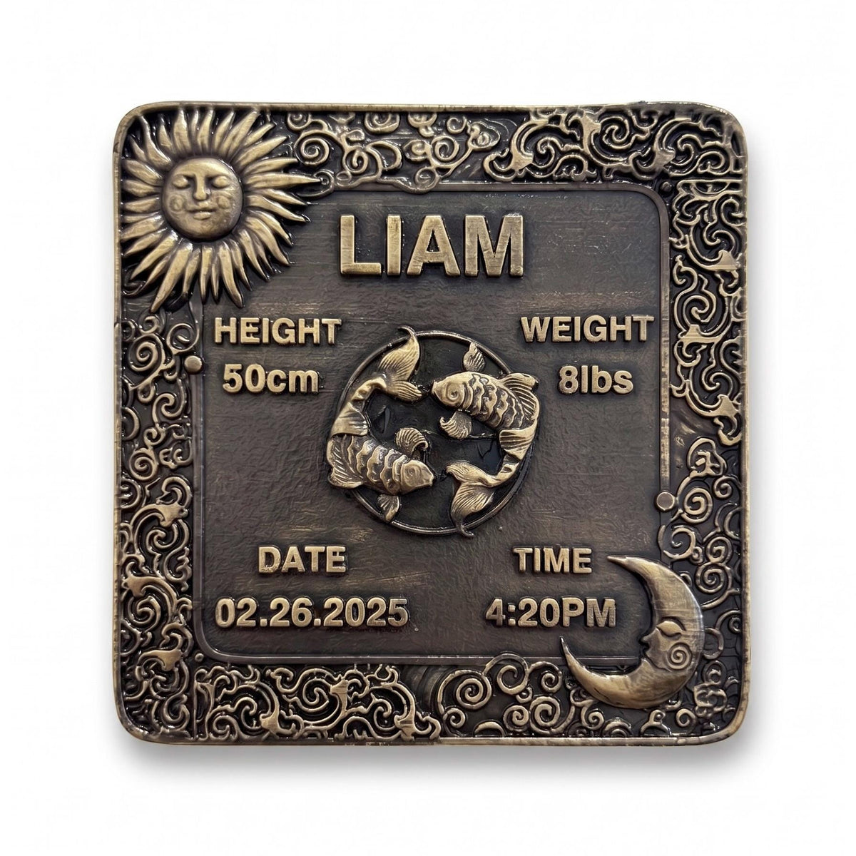 Personalized Brass Birth Plaque Tile for New Borns | Brass Zodiac Sun Sign Plaques | Antique Gold Finish