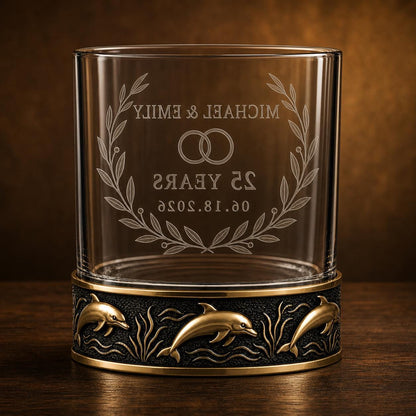 Personalized Dolphin Whiskey Glass – Custom Etched Old Fashioned Glass, 10 oz