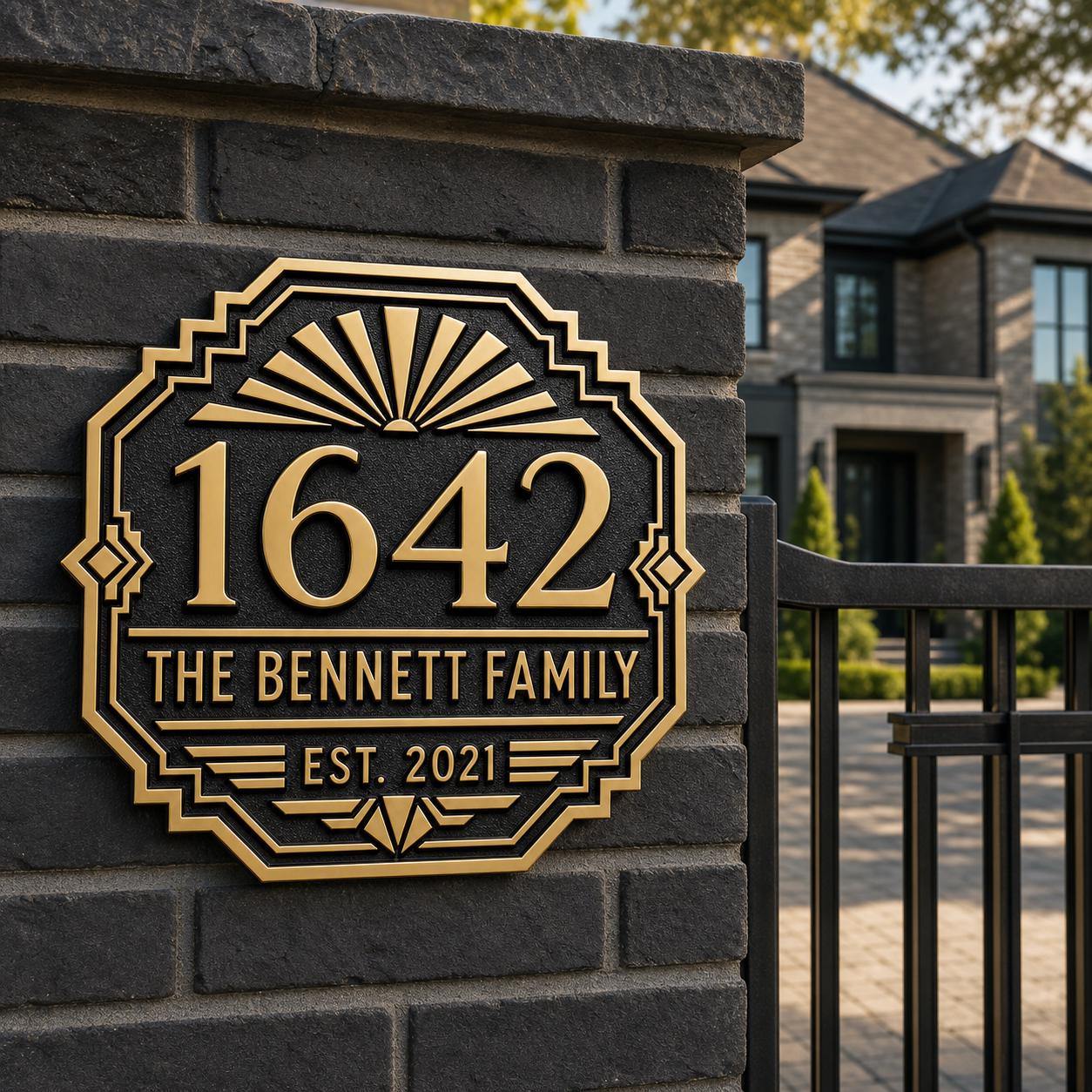 Personalised House Number Sign | Antique Brass Address Plaque | Custom Street/Family Name Board