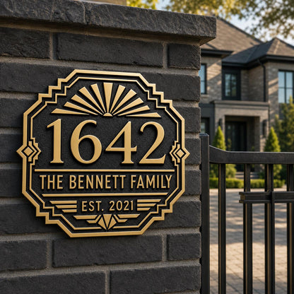 Personalised House Number Sign | Antique Brass Address Plaque | Custom Street/Family Name Board