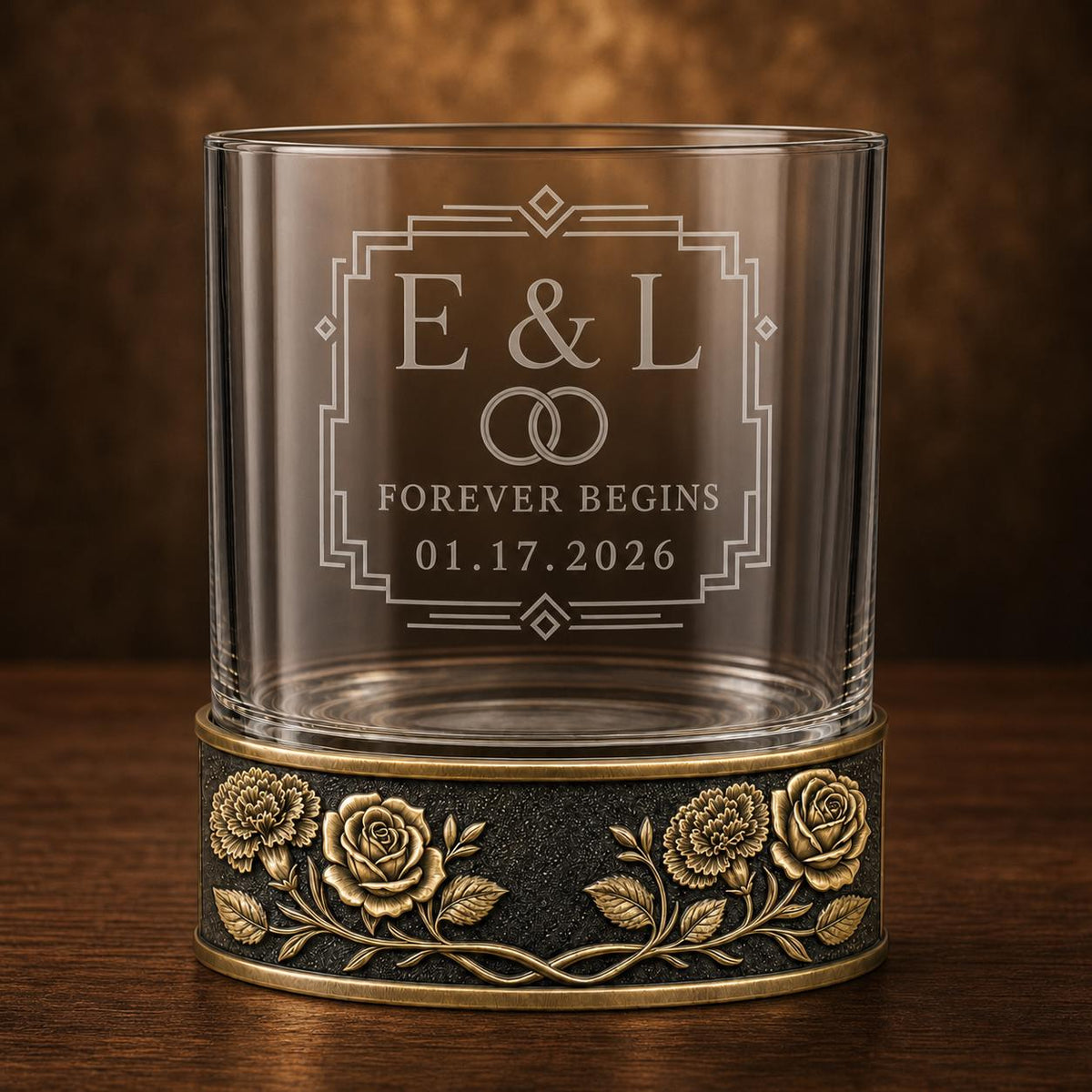 Personalized Birth Flower Whiskey Glass – Carnation and Rose, 10 oz