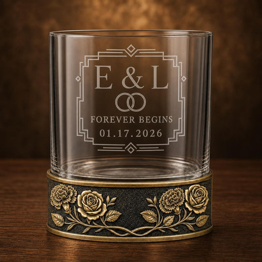 Personalized Birth Flower Whiskey Glass – Carnation and Rose, 10 oz