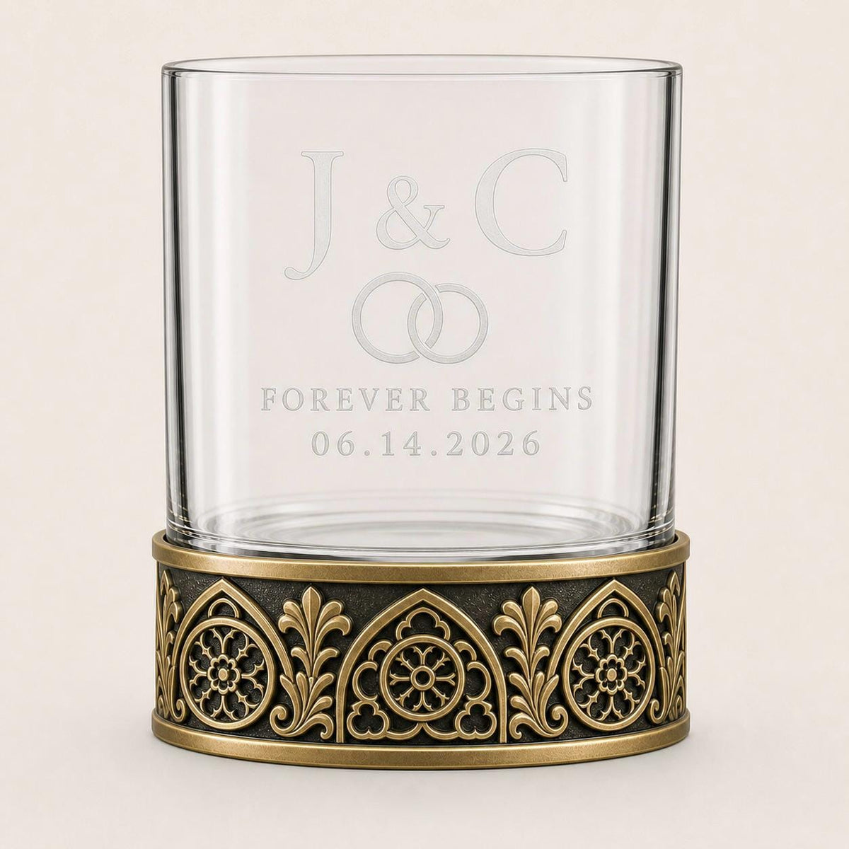 Personalised Laser Etched Brass Base Whiskey Glass | Custom Text/Name Glasses | Anniversary Souvenir