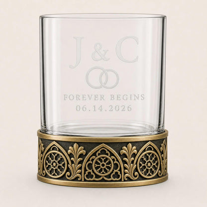 Personalised Laser Etched Brass Base Whiskey Glass | Custom Text/Name Glasses | Anniversary Souvenir
