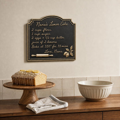 Custom Handwritten Recipe Plaque | Antique Brass Family Recipe Sign | Personalised Kitchen Keepsake Gift