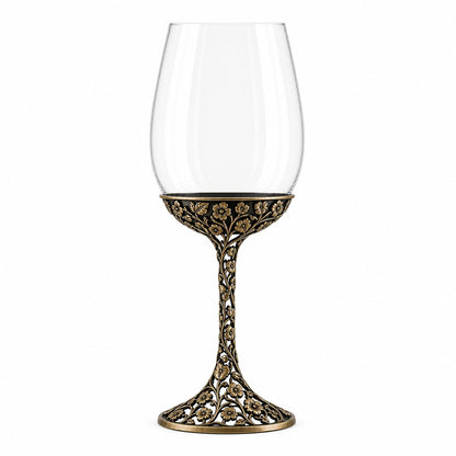 February Violet Wine Glass, Openwork Brass Stem, Custom Etched Gift