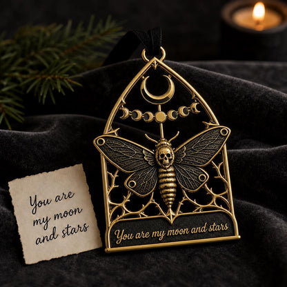Large Personalized Moth Memorial Ornament | Gothic Antqiue Brass decor | Custom Keepsake