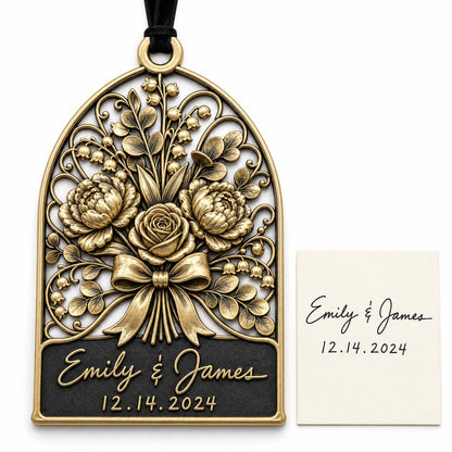 Large Personalized Wedding Ornament | Custom Couple Christmas Keepsake | Copper & Brass Charms