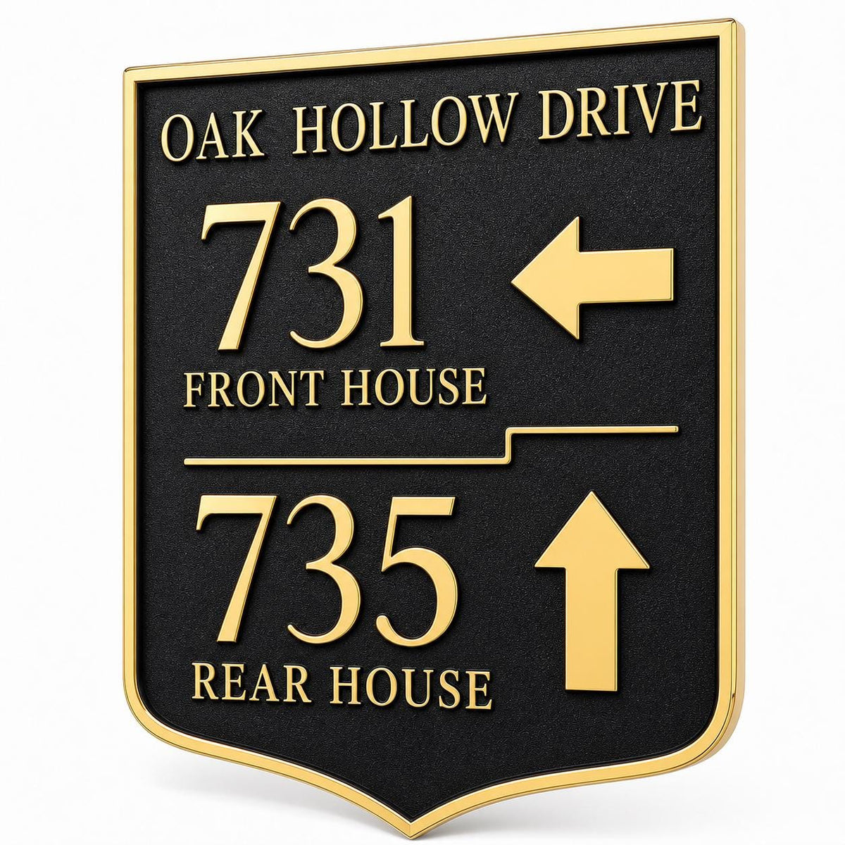 Personalized Flag Lot Address Sign, Front and Rear House Wayfinding Brass Plaque