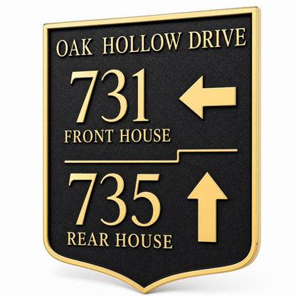 Personalized Flag Lot Address Sign, Front and Rear House Wayfinding Brass Plaque