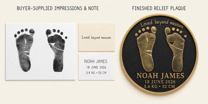 Personalised Newborn Footprint Plaque, Custom Baby Birth Record, Antique Brass Baby Keepsake