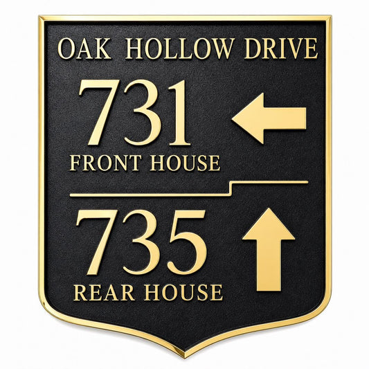 Personalized Flag Lot Address Sign, Front and Rear House Wayfinding Brass Plaque