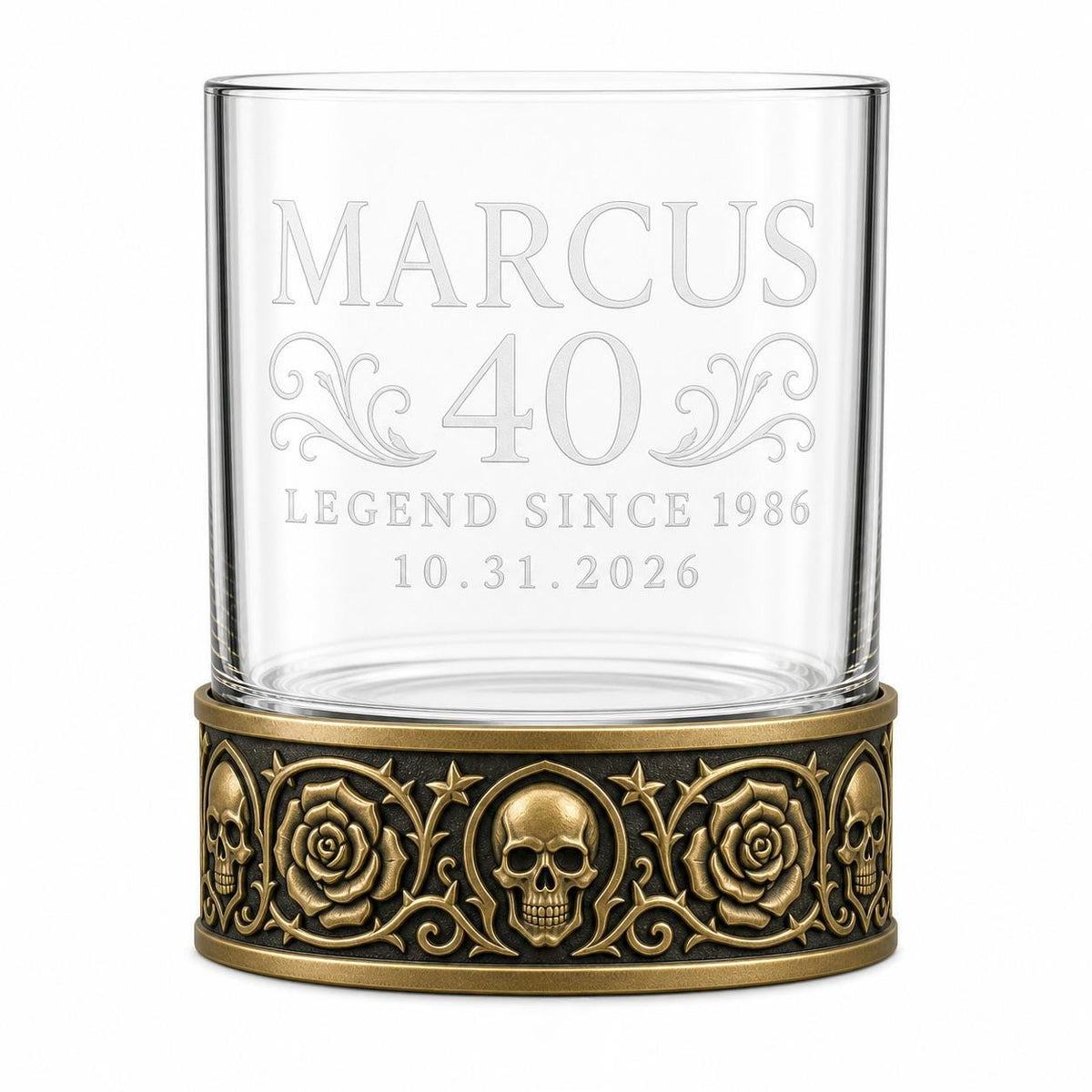 Personalised Laser Etched Brass Base Whiskey Glass | Signature Monogram/Name Glasses | Birthday Gift Set