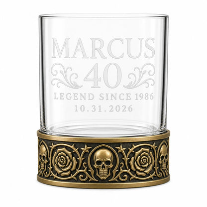Personalised Laser Etched Brass Base Whiskey Glass | Signature Monogram/Name Glasses | Birthday Gift Set