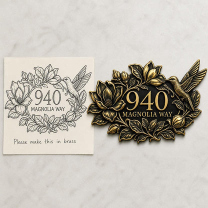 Design Your Own Custom House Number Plaque | Personalized Antique Brass Floral Address Sign