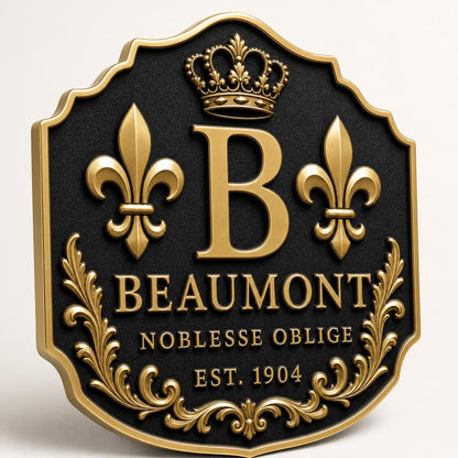 Custom Surname Crest Wall Sign | Personalised Family Initial, Motto & Antique Brass Relief