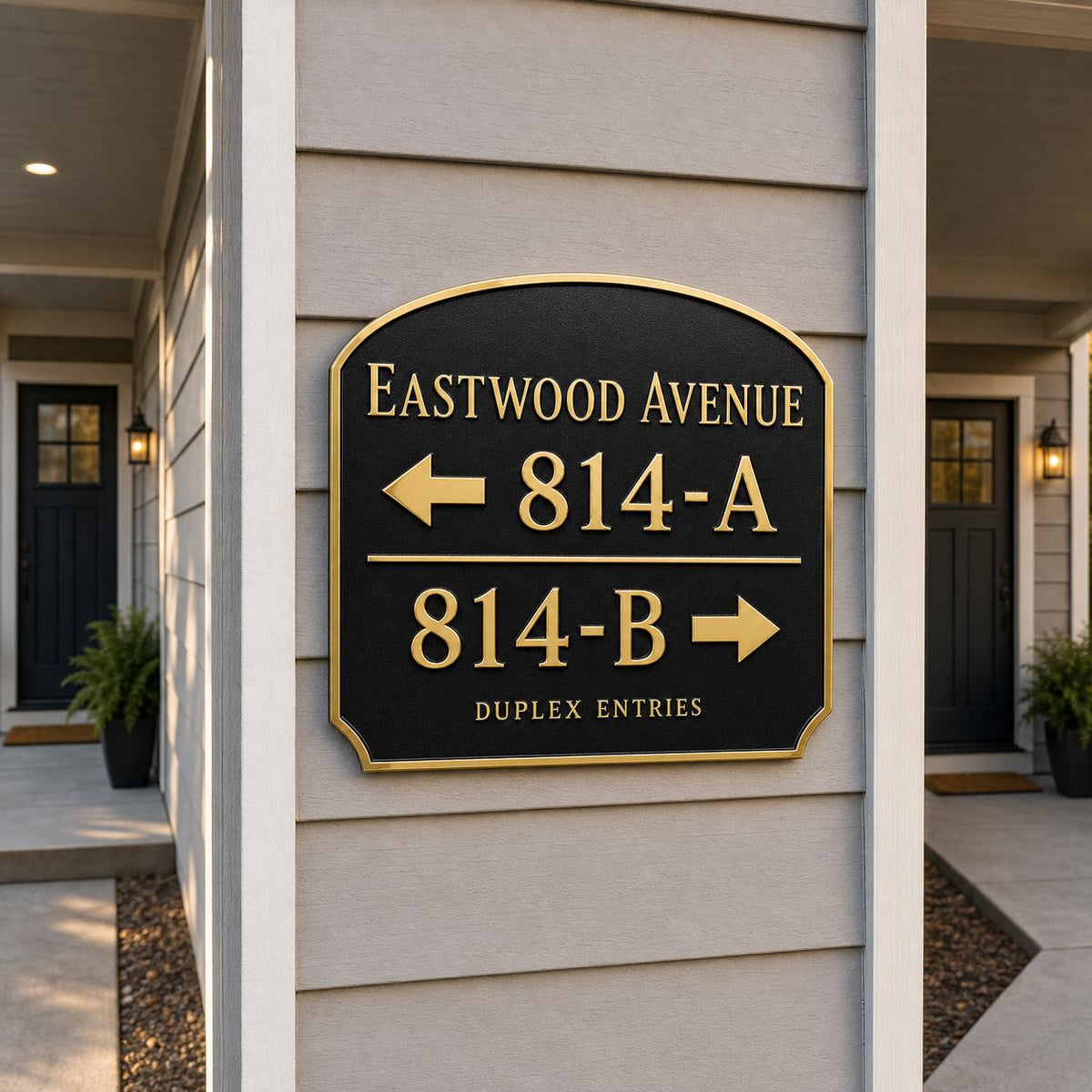 Personalized Duplex Address Sign, Left Right Entry Plaque, Custom Brass House Number Sign