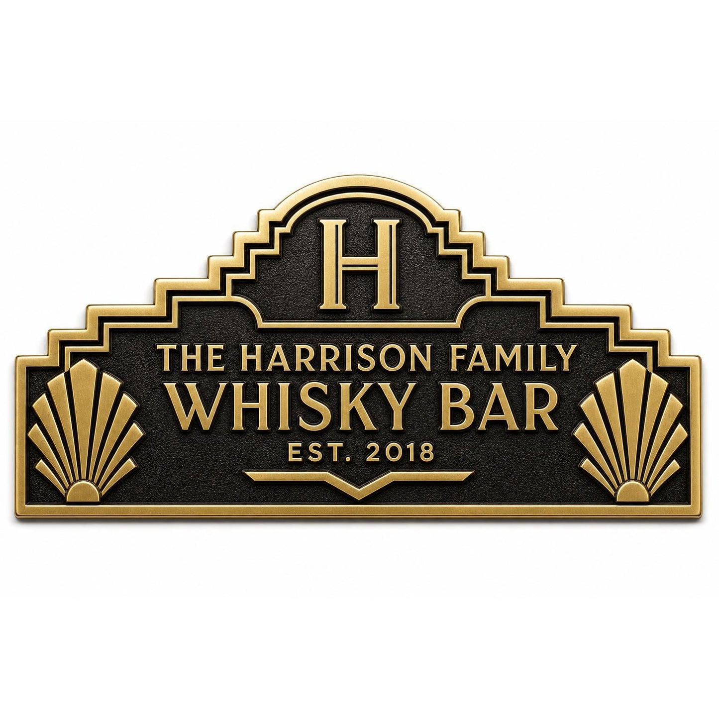 Personalised Art Deco Whisky Bar Plaque | Custom Family Home Bar Sign | Handcrafted Brass Wall Decor