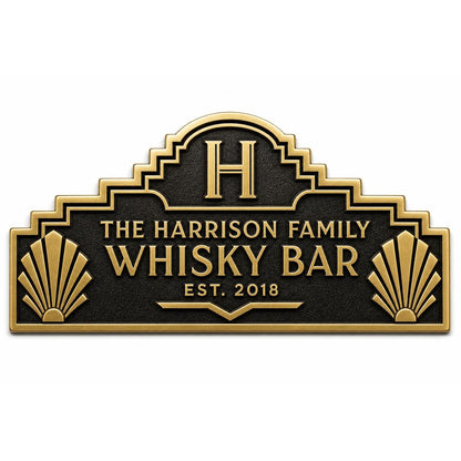 Personalised Art Deco Whisky Bar Plaque | Custom Family Home Bar Sign | Handcrafted Brass Wall Decor
