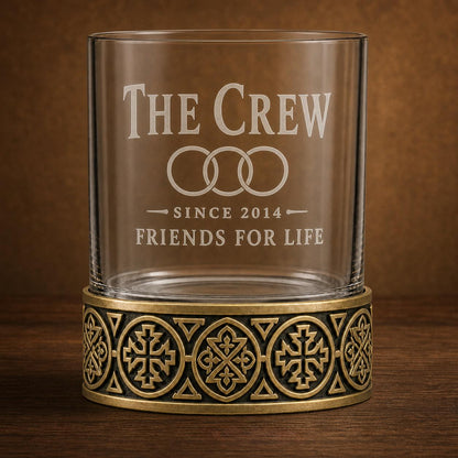 Personalised Laser Etched Brass Base Whiskey Glass | Custom Text/Name Glasses | Wedding/Birthday Gifts
