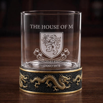 Personalised Laser Etched Brass Base Whiskey Glass | Signature Name/Logo Glasses | Dragon Metal Design