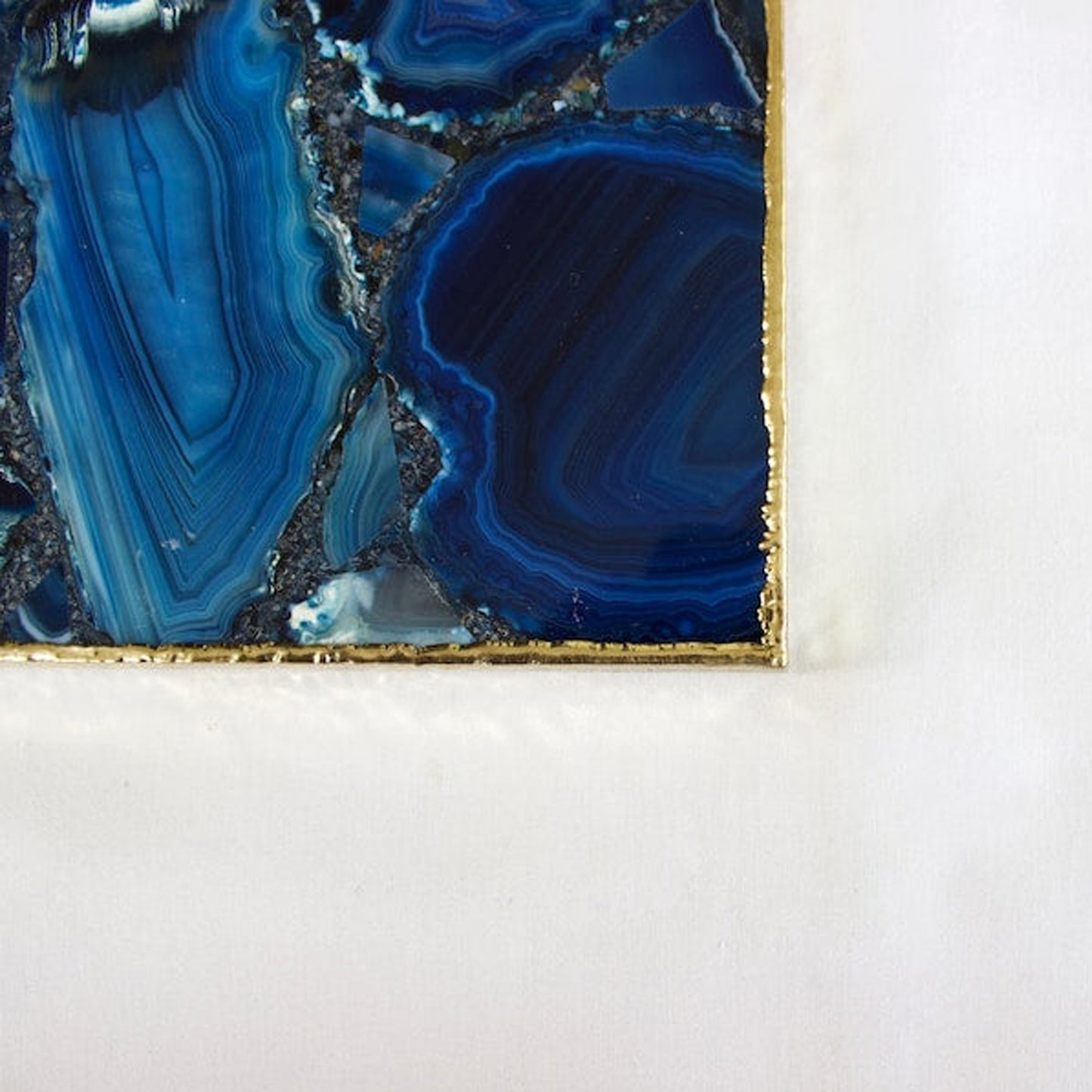 Blue Agate Serving Tray With Brass Handles | Square