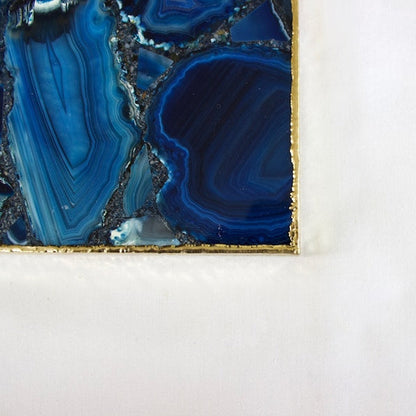 Blue Agate Serving Tray With Brass Handles | Square