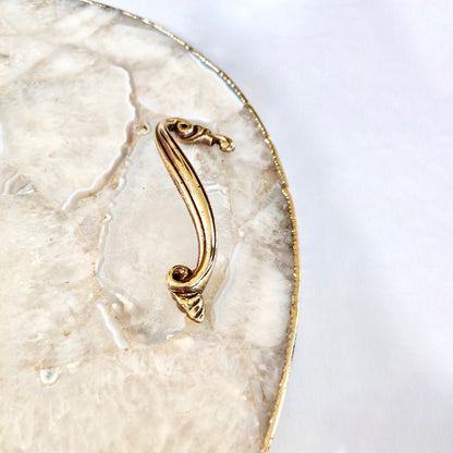 White Agate  Serving Tray With Brass Handles | Circular |