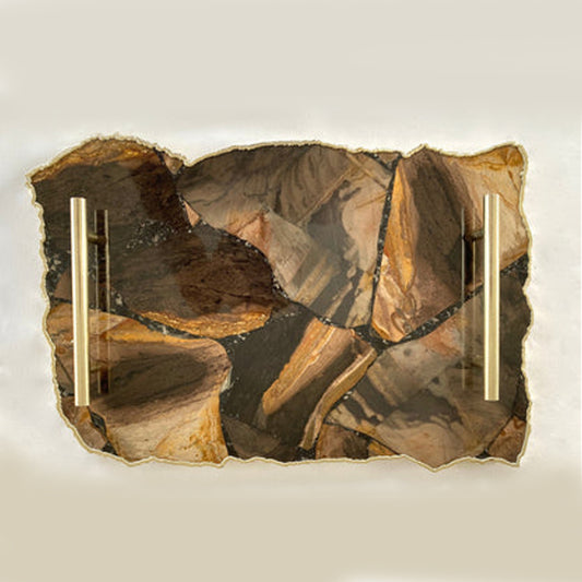 Large Brown Agate Serving Tray With Brass Handles/Personalised Momentos/Sign Boards 10"x15"