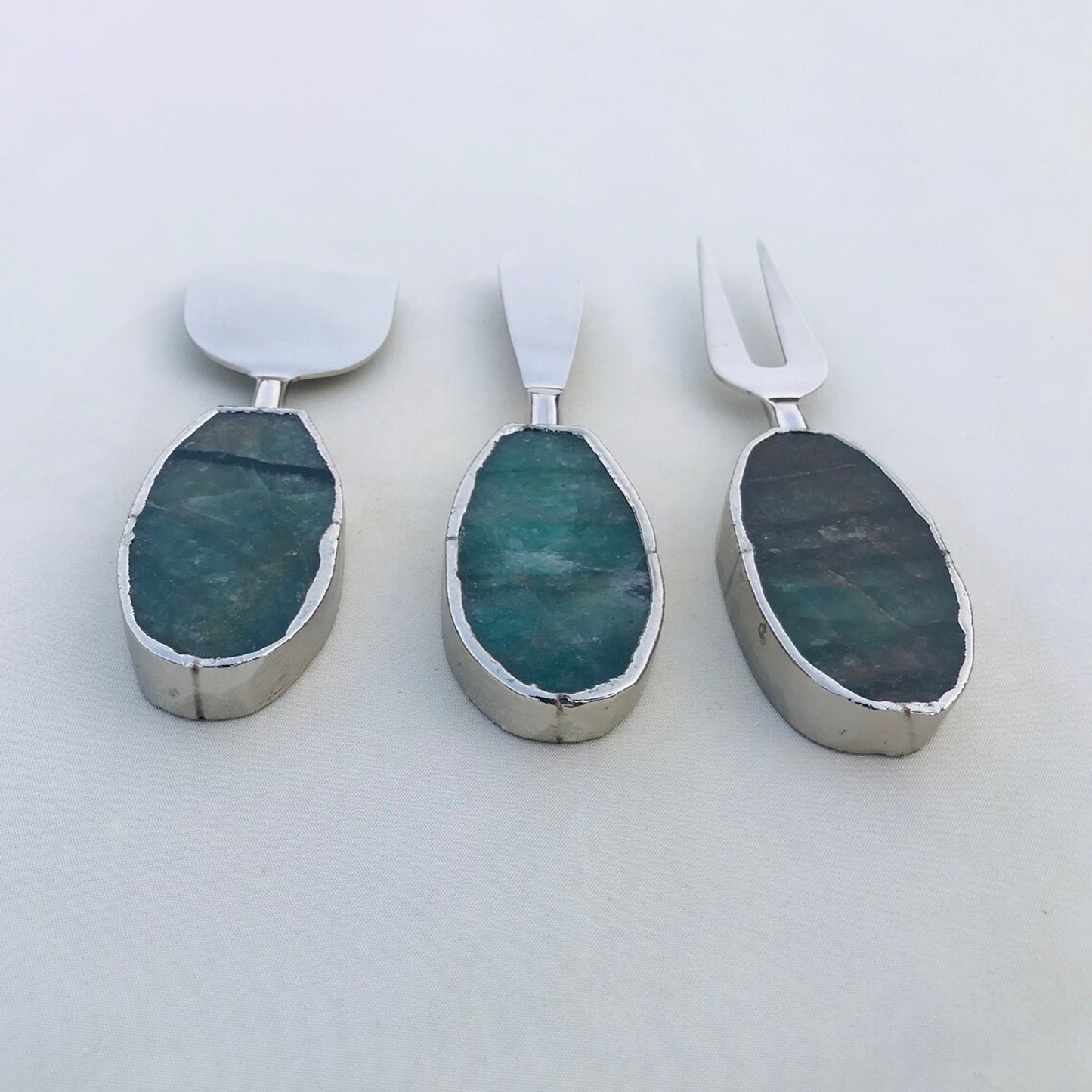 Set of 3 Green Agate Cheese Knives/Spreaders