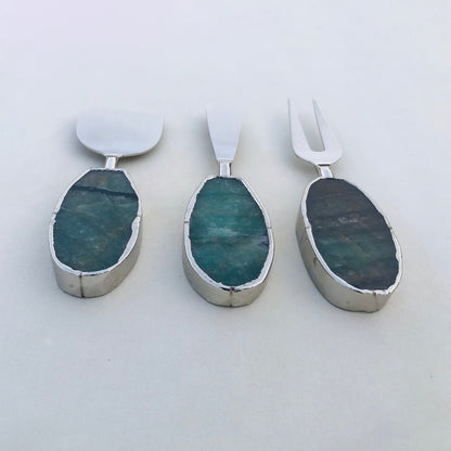 Set of 3 Green Agate Cheese Knives/Spreaders